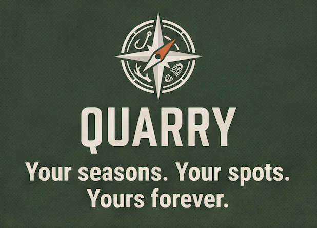 Quarry compass, fish, mountain, and camp artwork